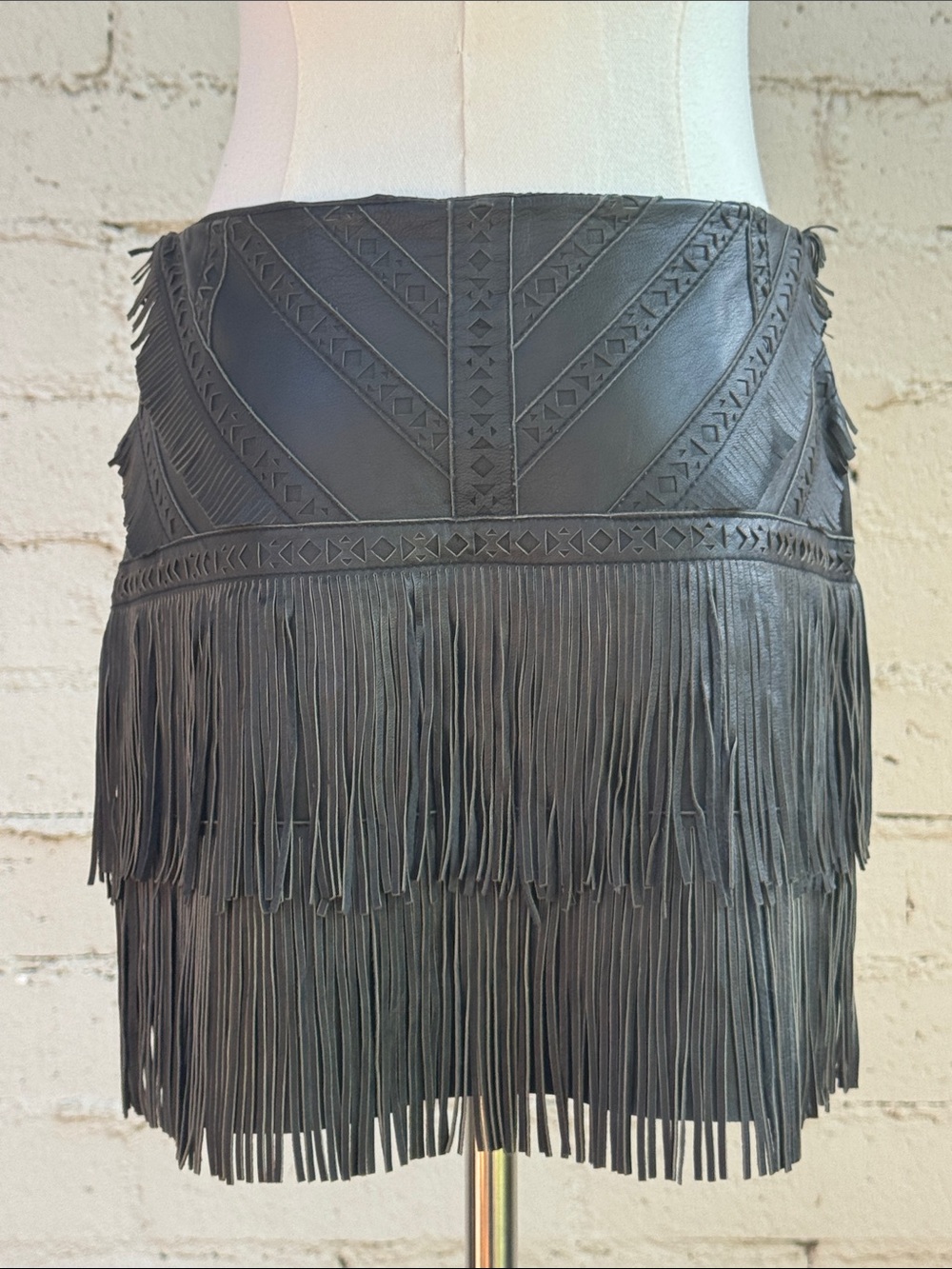 Parker Killington Leather Fringe Mini Skirt Black Size 2 - Picture 8 of 16